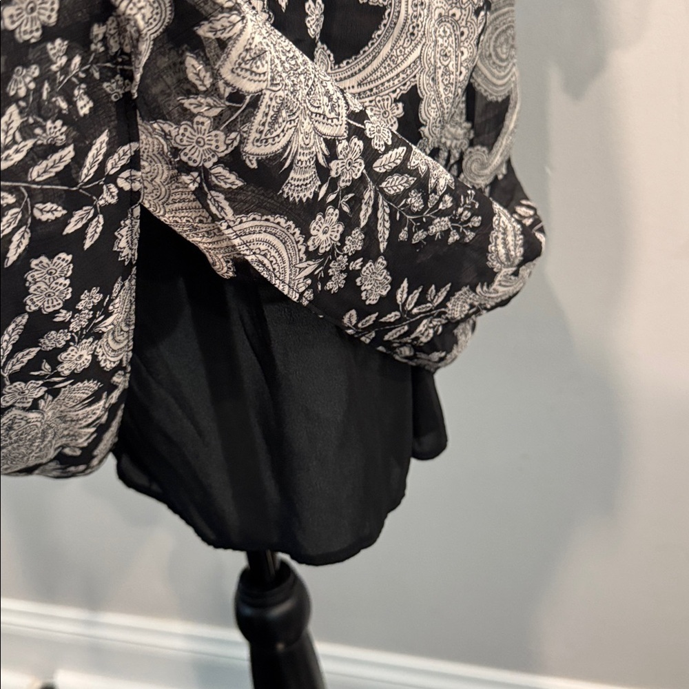 Primark Black and Gray Paisley Print Tie Front Dress Size 10 - Picture 7 of 9